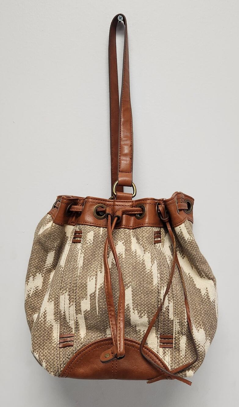Lucky Brand Bali Hai Womens Leather & Woven Textile Boho Bucket Shoulder Bag